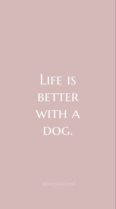 a quote that says life is better with a dog on it's pink background