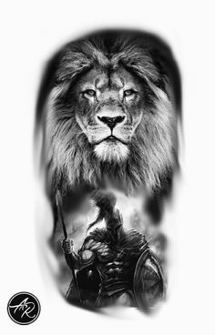 a black and white photo of a lion with a motorcycle on it's back