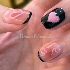 Ready To Ship Style - Heart With Black French Tip Manicure Pattern Nails - Pink, Black, & White Shape - Short Square Natural Quantity - Set Of 24 Nails In Sizes Tiny To Large! This Means No Need To Size Your Nails Before Purchase! 1 File And Adhesive Strips. Buy More Of Any 24-Pc Nail Set And Save! Buy Two Or More 24-Pc Nail Sets (2/$16) For $8 Each. Please Look At All My Press On Nails. Create A Bundle, Or I Can Create A Bundle For You. New To Poshmark? Use Code Namastebrunette To Create An Acc Pink And Clear Nails, Black French Tip Manicure, Heart Pattern Nails, Nails Pink Heart, Short Nails Pink, Tip Manicure, Music Nails, Turkey Nails, Pattern Nails