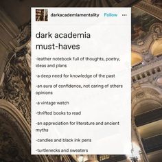 an overhead view of a building with the text dark academy must haves