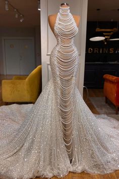 To be the most outstanding one with this Luxury Long Mermaid Halter Beading Sleeveless Bridal Dress With Pearls ,we have all you need, come and find one for your special event today. Dress With Pearls, Pearl Wedding Dress, Exquisite Gowns, Bridal Party Dresses, Wedding Summer, Pretty Prom Dresses