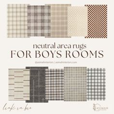 neutral and neutral plaid patterns are featured in the book neutral rugs for boys'rooms