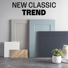 there is a wall sticker with the words new classic trend on it in black