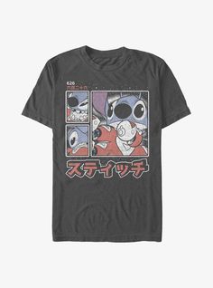 Disney Lilo & Stitch Kanji T-Shirt Japanese Text, Pacsun Mens, Text T Shirt, Comic Book Panels, Lilo Et Stitch, Cute Stitch, Stitch Shirt, Comic Book Style, Disney Tees