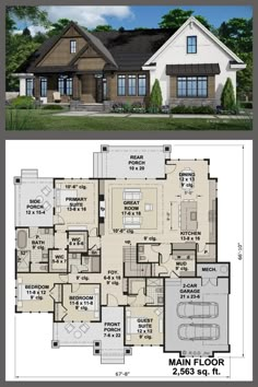 two story house plans with an open floor plan for the front and back of the house