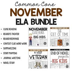 an image of the november ela bundle with text and pictures for students to use