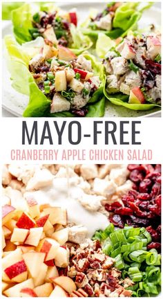 this is an image of cranberry apple chicken salad with mayo - free dressing