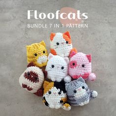 a bunch of small crocheted kittens sitting next to each other