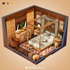 an image of a bedroom in the shape of a house