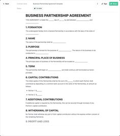 a business agreement is shown in this screenshot