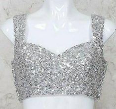 Sequence Blouse Design, Sequin Blouse Designs, Silver Sequin Blouse, Gold Saree Blouse, Blouse Sari, Saree Jackets, Blouse Crop Top, Silver Blouse