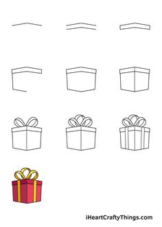 the steps to draw a gift box