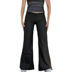 Y2K pinstripe pants. Super wide leg, low rise trousers, goes with literally everything. Features 2 front pockets that close with little buttons. Closes at the front with a zip, button & clasp.  By Obvious, Deadstock from the early 2000s Size Aus 8 & 10 available  Size 8 = S Size 10 = M Flat Lay Measurements (cm) SIZE 8/10 Waist    39/43 Rise      21/22 Hips     49/51 Inseam  79/80 No stretch Low Rise Tailored Pants, Low Waist Pinstripe Trousers Outfit, Pinstripe Trousers Outfit, Pinstripe Pants Outfit, Low Waisted Pants, Low Waist Pants, Pinstripe Pants, Shein Outfits, Black Trousers