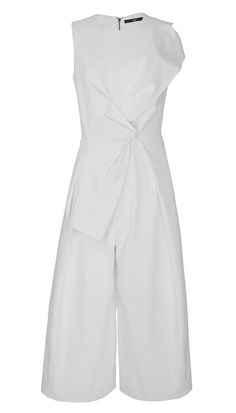 Tibi Agathe Bow Jumpsuit ($695) Bow Jumpsuit, Twisted Scarf, Cotton Jumpsuit, Outfit Trends, White Jumpsuit, Clothes Style, Sleeveless Jumpsuits, Long Sleeve Maxi Dress