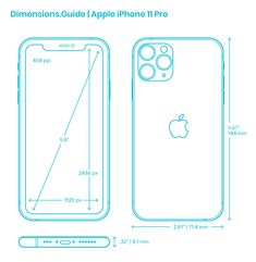 the iphone 11 pro is shown with measurements