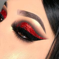 Black And Red Makeup, Red Makeup Looks, Quinceanera Makeup, Drag Make-up, Birthday Makeup, Red Eyeshadow, Eye Makeup Pictures