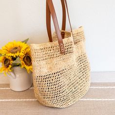 Elena Handbags Women's Large Soft Raffia Woven Summer Straw Tote Natural Woven Straw Tote Bag, Everyday Summer Handwoven Bucket Bag, Natural Straw Tote Bag, Chic Everyday Bucket Bag With Open Weave, Casual Beach Bag With Open Weave For Everyday Use, Natural Jute Straw Bag With Double Handle, Natural Woven Beach Bag For Daily Use, Summer Style Everyday Bucket Bag In Natural Fiber, Summer Style Everyday Bucket Bag