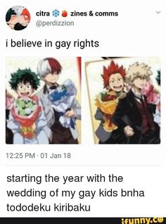 I believe in gay rights starting the year with the wedding of my gay kids bnha tododeku kiribaku - iFunny :) The Memes, Gay Rights, Boku No Hero Academia Funny, My Hero Academia Episodes, Hero Academia Characters, Anime Ships, My Hero Academia Manga