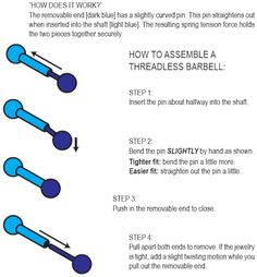 the instructions for how to use threadless bracelets in different styles and colors, including blue