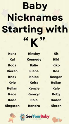 baby names starting with k in english and japanese, on a white background that includes stars