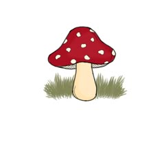 a red mushroom with white dots on it's head and green grass around it