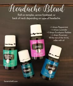 Oils For Migraines, Essential Oils For Migraines, Young Living Oils Recipes, Living Oils Recipes, Roller Blends