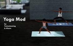 two people are doing yoga in a room