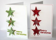 two christmas cards with red and green paper stars