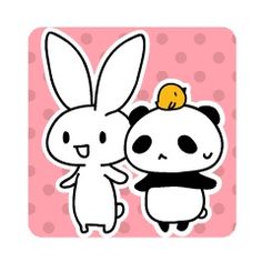 an image of a panda and rabbit sticker on a pink polka doted background