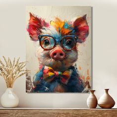 This beautiful "Curious Green Pink Pig Portrait" Canvas Art is printed using the highest quality fade resistant ink on canvas. Every one of our Animals Wall art is printed on premium quality cotton canvas. Pig Paintings, Pig Portrait, Pig Painting, Pig Art, Modern Wall Decor Art, Portrait Canvas, Animal Canvas, Blue Wall Art, Art Blue