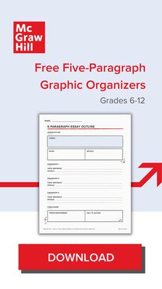 the free five - page graphic organizer is shown in red and white with an arrow pointing to