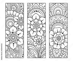 two bookmarks with flowers and paisley designs on them, one is black and white