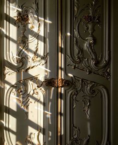 an ornate door is shown with the sun shining through it