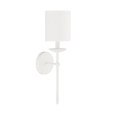 a white wall light with a square shade on the top and bottom part of it