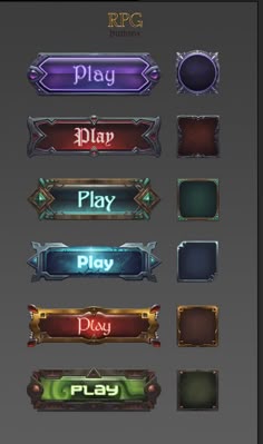 a set of different types of buttons and labels for the game's user interface