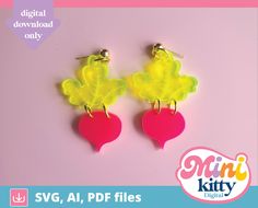 pair of neon yellow and pink heart shaped clip - on earrings with dangling earwires