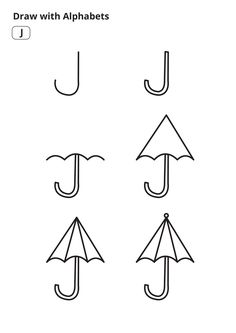 four umbrellas are drawn in the shape of letters j, v, and u