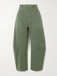 NILI LOTAN Shon cotton-blend twill barrel-leg pants Green Barrel Pants Outfit, Barrel Pants Outfit, Barrel Pants, Nili Lotan, Twill Pants, Sports Suit, Cargo Pants Women, Green Cotton, Sport Pants