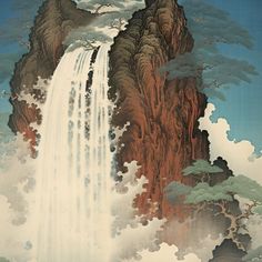 Waterfall Japanese Poster, Nature Print, Oriental Art Work, Museum Exhibition Poster, Woodblock Wall Art, Ahestetic Living Room Design - Etsy.de Poster Nature, Nature Prints, Art Work, Living Room Designs, Room Design