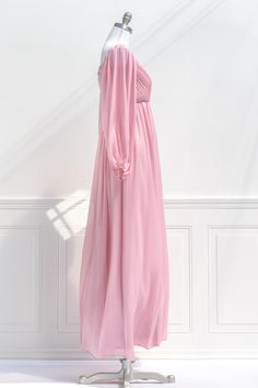 A fairytale-pink gown, the Persephone maxi dress in sparkling blush pink chiffon features a pleated bodice, long sleeves, smocked elastic back with zipper, a sweetheart neckline, and a full, sweeping skirt. Please Note- This item is final sale only. . Details: S: Bust 32"-36", Waist 26"-28", Length 58" M: Bust 34"-38", Waist 28"-30", Length 59" L: Bust 36"-40", Waist 30"-32", Length 60" Skirt Length Waist to Hem: 47" Center Back Zipper 100% Polyester Lined Dry Clean Only Imported Pink Aesthetic Retro, Pink Gown, Aesthetic Retro, Romantic Mood, Pink Chiffon, Pink Gowns, Pleated Bodice, Romantic Dress, French Girl