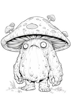 a drawing of a mushroom with eyes on it