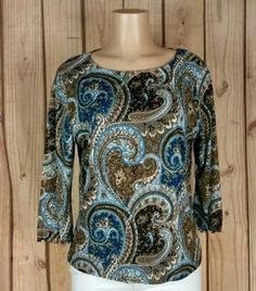 STYLE & CO Women's Size L 3/4 Sleeve Brown / Blue Paisley Polyester Shirt Top   Size: L  Measurements (laying flat): Bust 20" / Length 23"  Material: Polyester  Color: Brown / Blue  #clothing #boutiques #style #shop #shopping #whatstrending #women #clothes #ebaystore #store #sale #womensclothes #womensfashion #ontrend #shopmycloset #ebay #fashion #clothesforsale #forsale #fashionista #womenswear #shoponline #fashiontrends #instacloset #instasale #instashop #instastyle #instagood Blue Clothing, Polyester Shirt, Blue Paisley