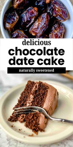 delicious chocolate date cake on a plate with a fork