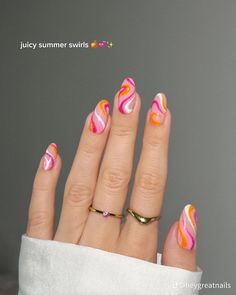 Az Nails, Flag Nails, Swirl Nails, May Nails, Vibrant Nails, Almond Nails Designs, Almond Acrylic Nails, Summer Acrylic Nails