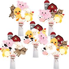 a bunch of farm animals are in a vase