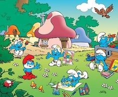 the smurfs are playing in the yard