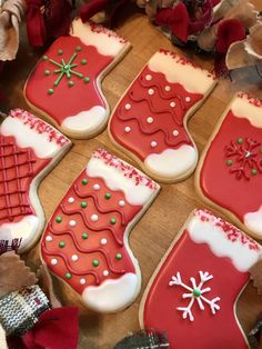 decorated christmas cookies arranged on a table