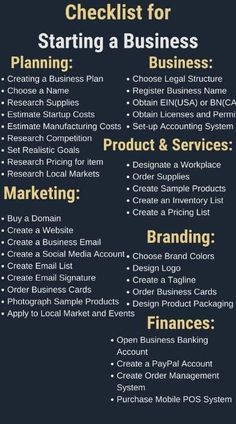 the checklist for starting a business plan is shown in yellow and black with an image of