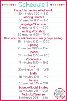 the back to school schedule for students with numbers and words on it, including one student's name