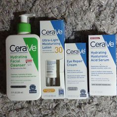 Cerave Products For Day And Night Needs (1) Day Cream Spf 30 Exp 10/23 (1) Hydrating Hyaluronic Acid Serum 1fl Oz (1) Eye Cream Repair - Reduces The Look Of Dark Circles & Puffiness (1) Hydrating Facial Cleanser For Normal To Dry Skin W/ 3 Essential Ceramides & Hyaluronic Acid Cerave Spf, Cerave Products, Hydrating Facial Cleanser, Cerave Skincare, Hydrating Facial, Hyaluronic Serum, Hyaluronic Acid Serum, Day Cream, Skin Care Women